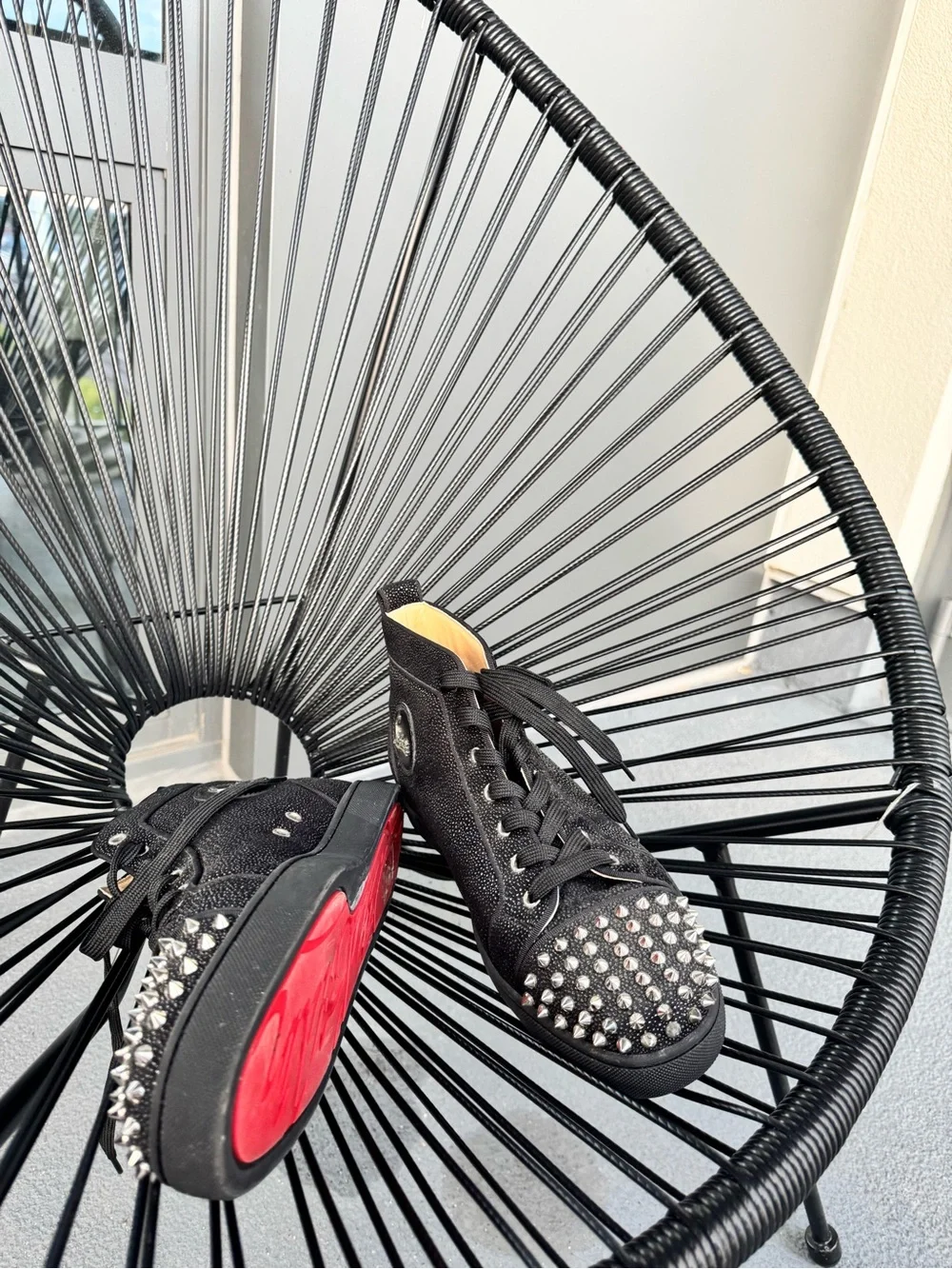 Christian Louboutin Black Studded High-Top Sneakers